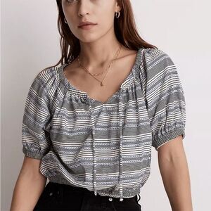 MADEWELL | NEW Jacquard Keyhole Cropped Top Tranquil Ocean Stripe Women’s Size L